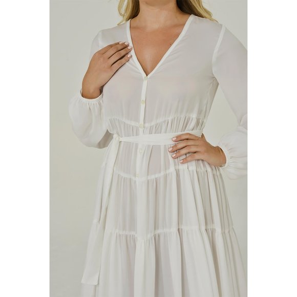 Maxi Dress | Button Up Maxi Dress | Long Sleeve | White | NWT - Picture 6 of 7
